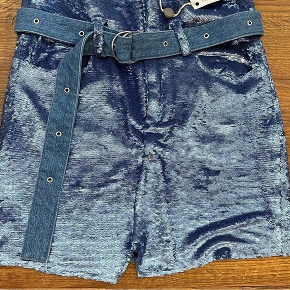 IRO Blue Sequin Skirt with Denim Belt - Picture 4 of 10